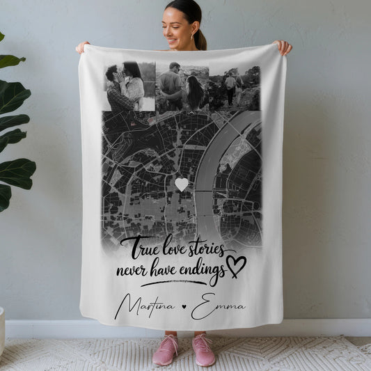 Personalisierte Decke Mit Namen 4 Fotos und Karte True Love Stories Perfektes Geschenk 1