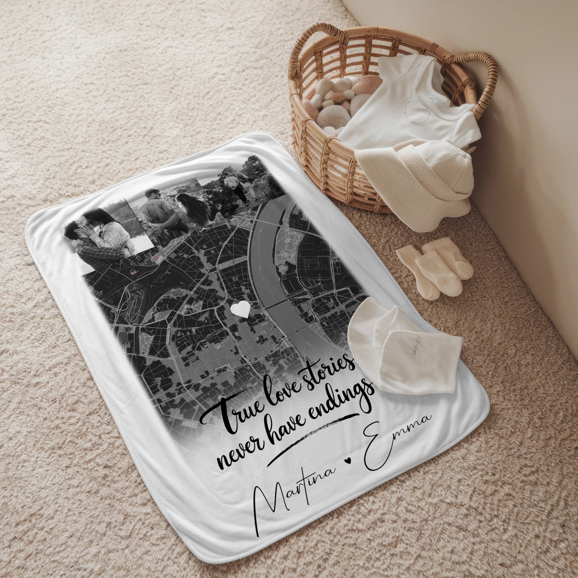 Personalisierte Decke Mit Namen 4 Fotos und Karte True Love Stories Perfektes Geschenk 2