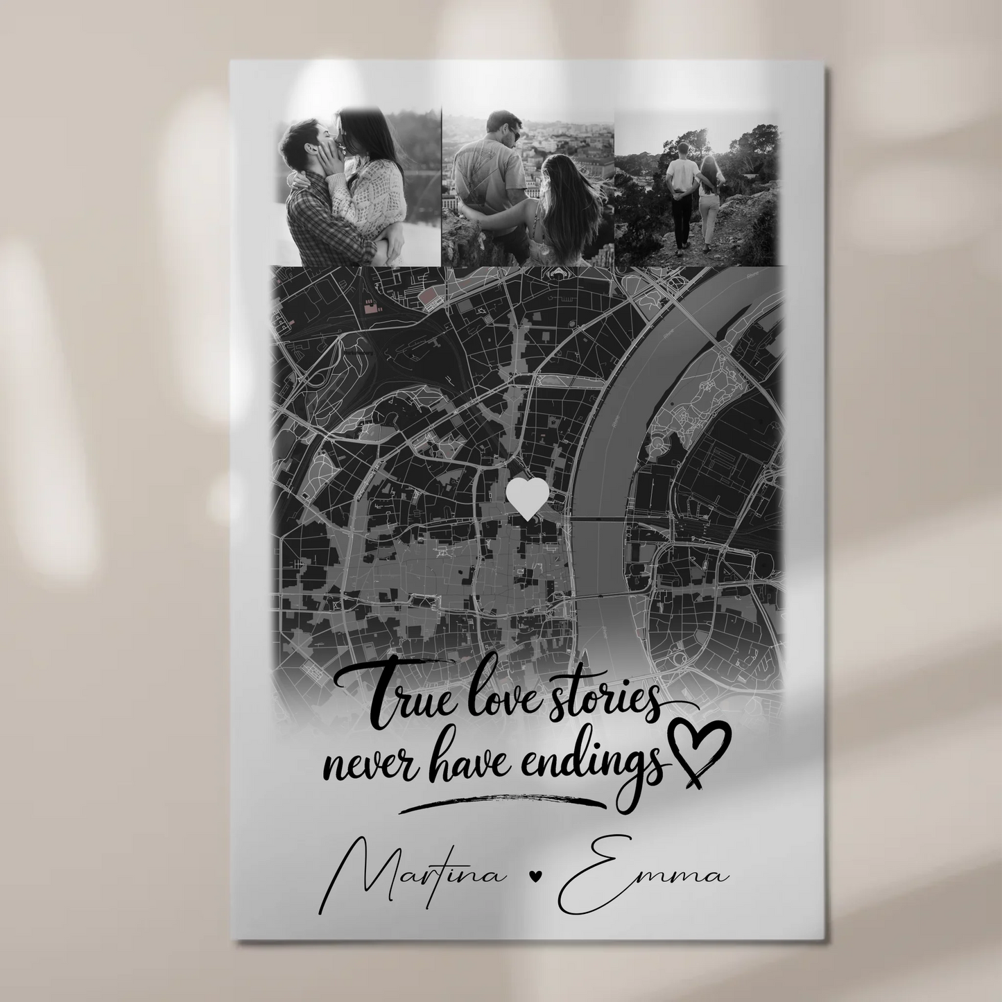 Magnetposter Fotoboard mit 4 Fotos und Karte True Love Stories personalisiertes Geschenk 1