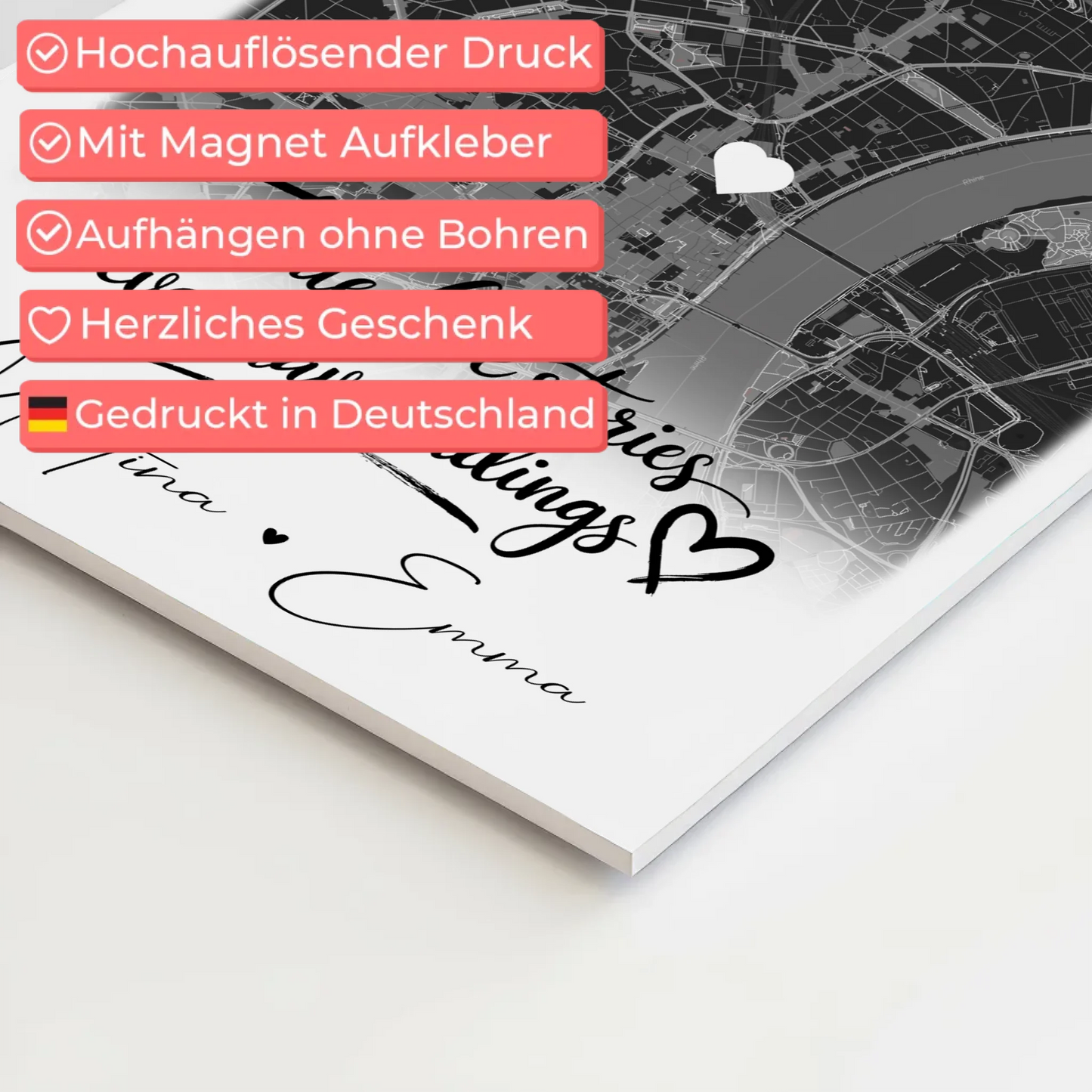 Magnetposter Fotoboard mit 4 Fotos und Karte True Love Stories personalisiertes Geschenk 4