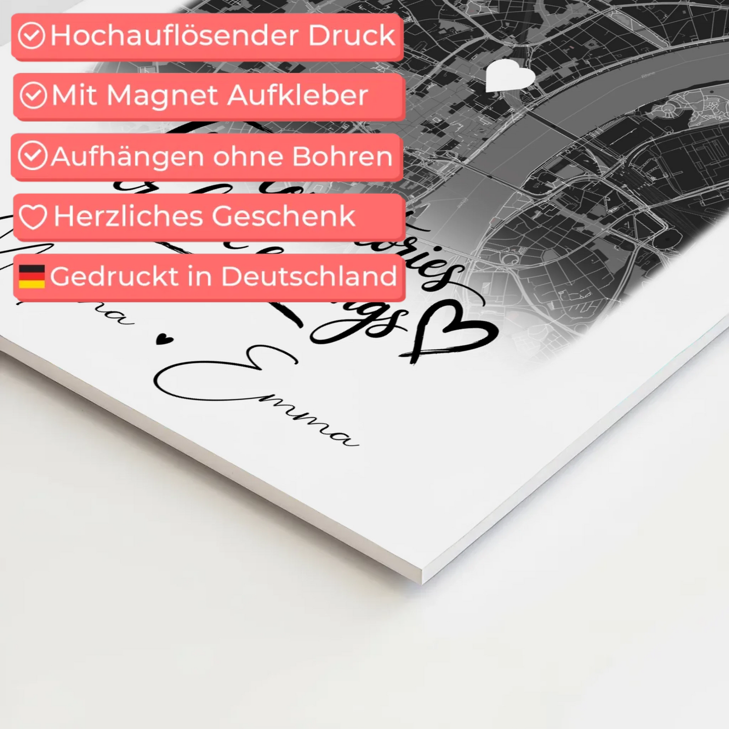 Magnetposter Fotoboard mit 4 Fotos und Karte True Love Stories personalisiertes Geschenk 10