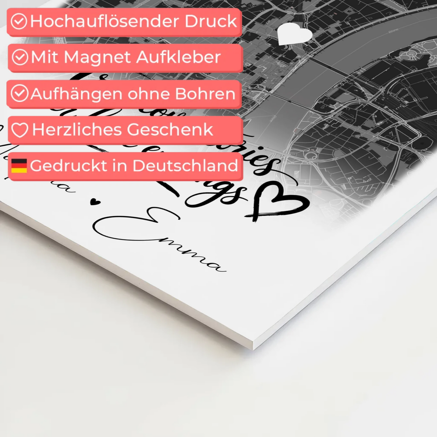 Magnetposter Fotoboard mit 4 Fotos und Karte True Love Stories personalisiertes Geschenk