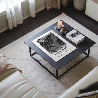 Magnetposter Fotoboard mit 4 Fotos und Karte True Love Stories personalisiertes Geschenk