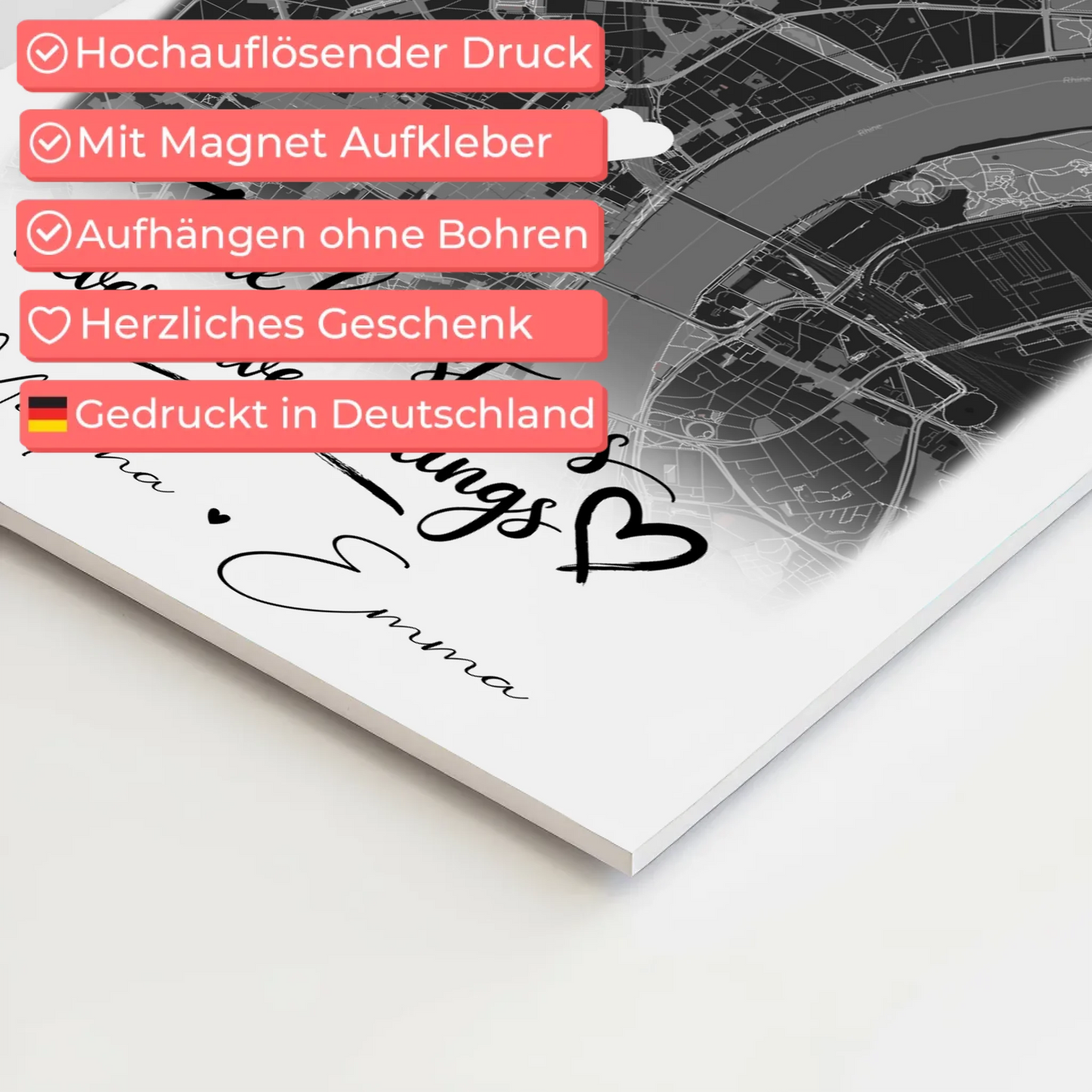 Magnetposter Fotoboard mit 4 Fotos und Karte True Love Stories personalisiertes Geschenk