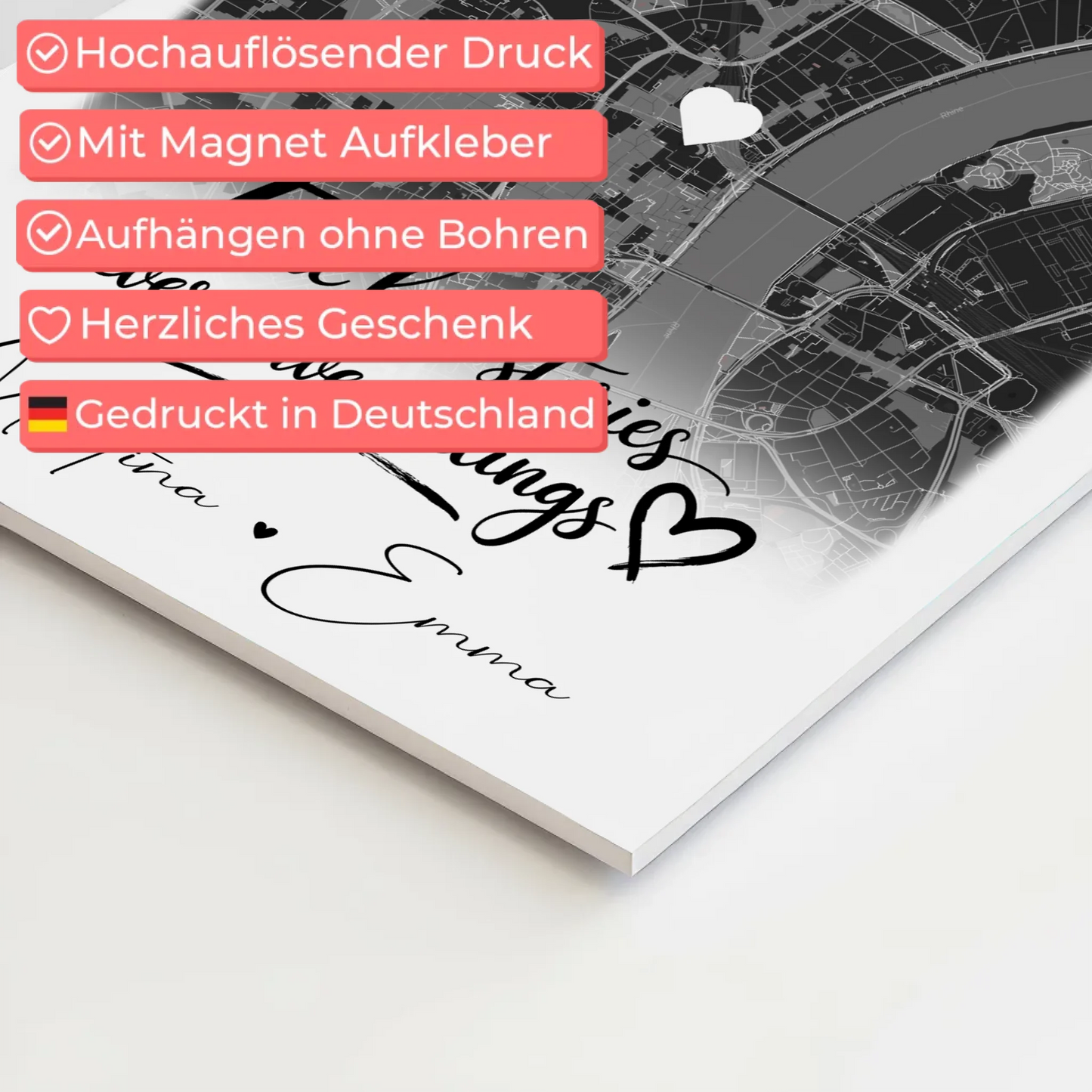 Magnetposter Fotoboard mit 4 Fotos und Karte True Love Stories personalisiertes Geschenk