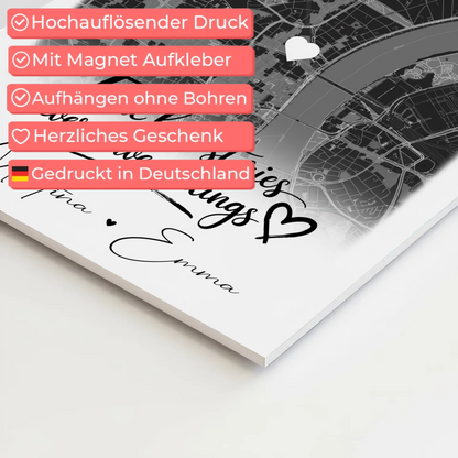 Magnetposter Fotoboard mit 4 Fotos und Karte True Love Stories personalisiertes Geschenk