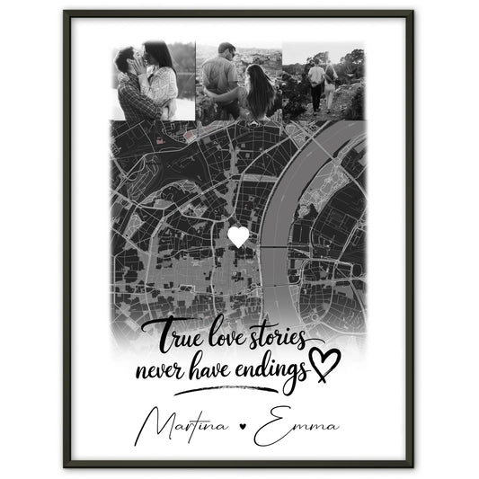 Karten Poster Personalisiert mit 4 Fotos und Karte True Love Stories Geschenk für Paare