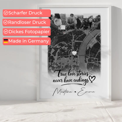Karten Poster Personalisiert mit 4 Fotos und Karte True Love Stories Geschenk für Paare