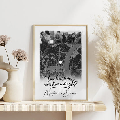 Karten Poster Personalisiert mit 4 Fotos und Karte True Love Stories Geschenk für Paare