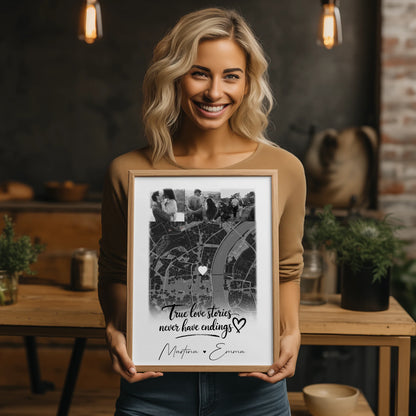 Karten Poster Personalisiert mit 4 Fotos und Karte True Love Stories Geschenk für Paare