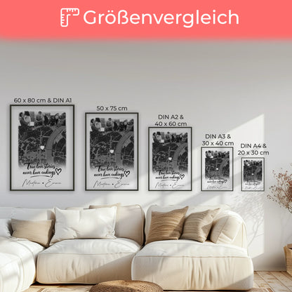 Karten Poster Personalisiert mit 4 Fotos und Karte True Love Stories Geschenk für Paare