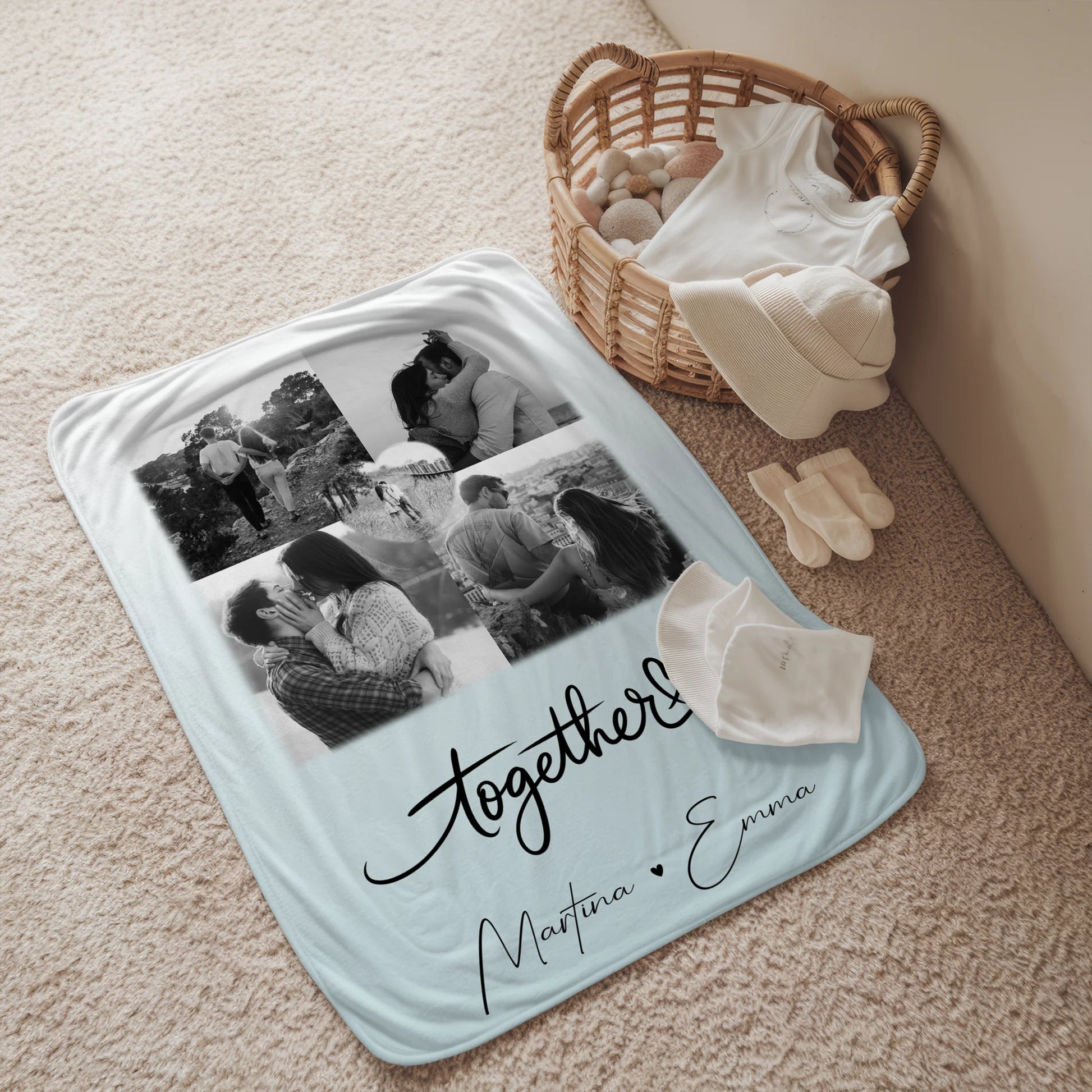 Personalisierte Kuscheldecke Mit Namen 4 Fotos und 1 Herz Foto Together für besondere Geschenke 2