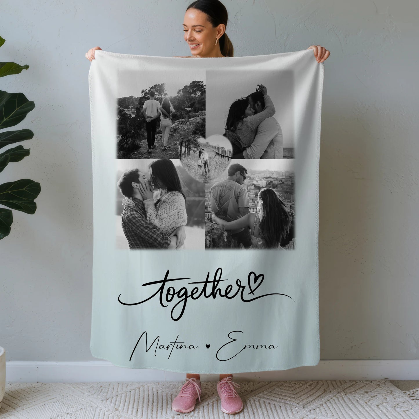 Personalisierte Kuscheldecke Mit Namen 4 Fotos und 1 Herz Foto Together für besondere Geschenke 1