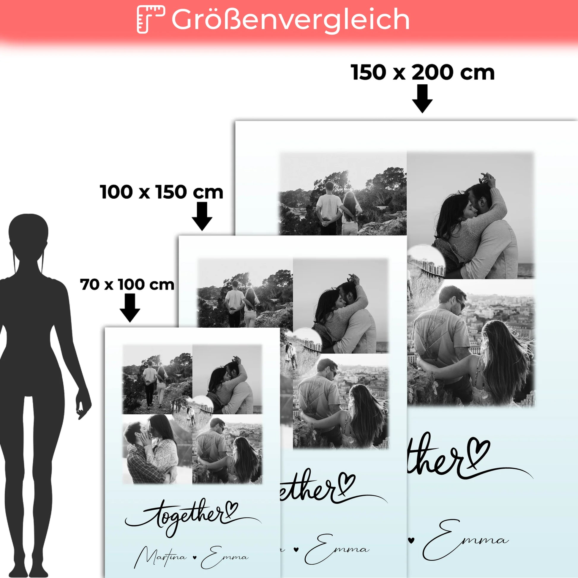 Personalisierte Kuscheldecke Mit Namen 4 Fotos und 1 Herz Foto Together für besondere Geschenke 5