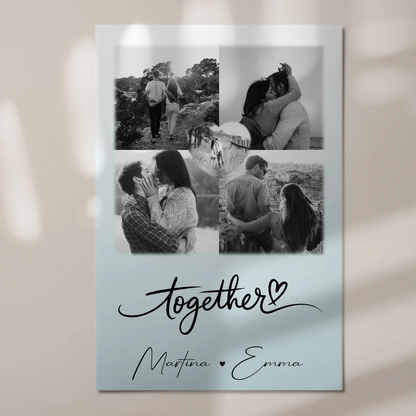 Personalisiertes Fotoboard Poster Magnetisch mit 4 Fotos und 1 Herz Foto Together für individuelle Geschenke 1