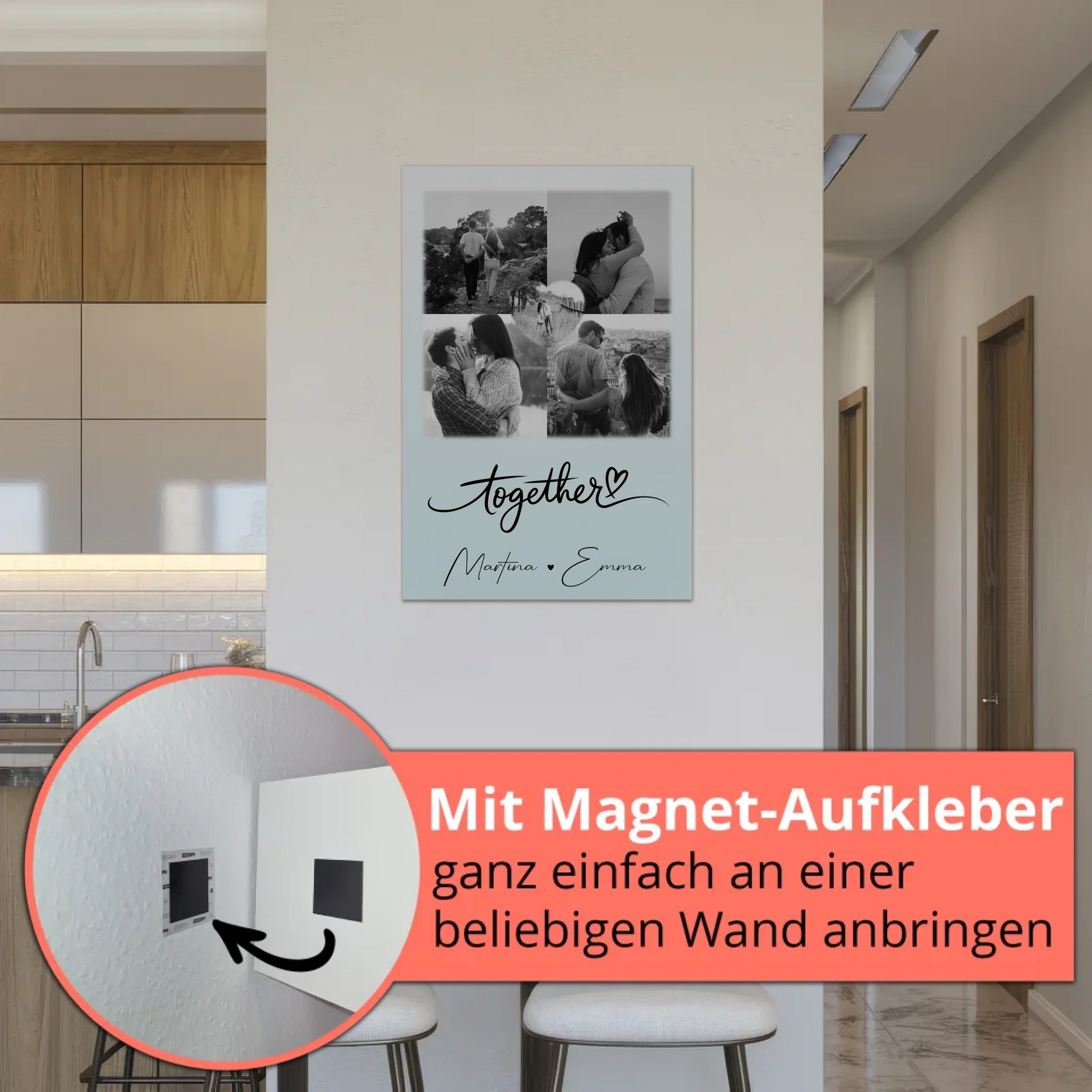 Personalisiertes Fotoboard Poster Magnetisch mit 4 Fotos und 1 Herz Foto Together für individuelle Geschenke 5