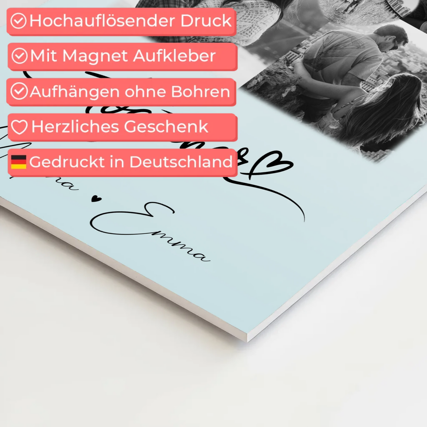 Personalisiertes Fotoboard Poster Magnetisch mit 4 Fotos und 1 Herz Foto Together für individuelle Geschenke 10