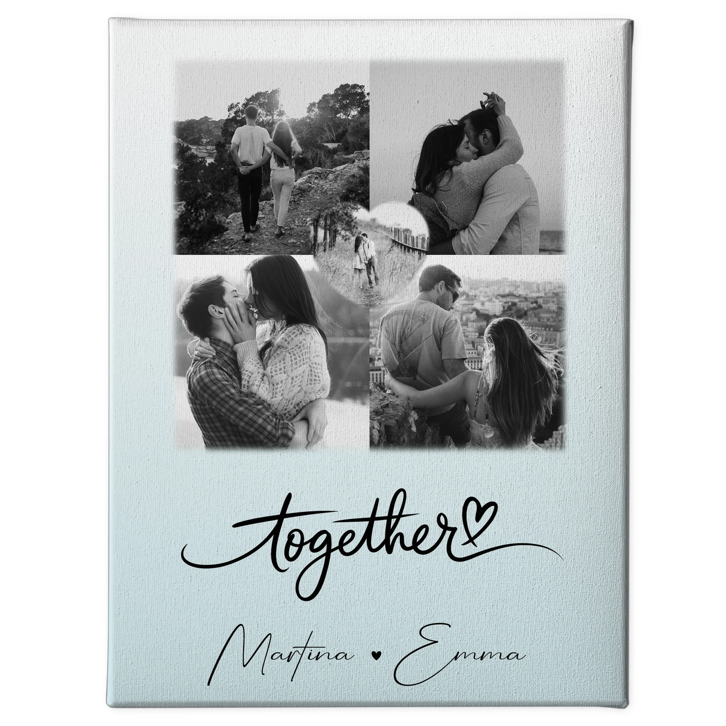Personalisierte Leinwandbild Paar mit 4 Fotos und 1 Herz Foto Together für besondere Geschenke