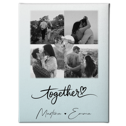 Personalisierte Leinwandbild Paar mit 4 Fotos und 1 Herz Foto Together für besondere Geschenke