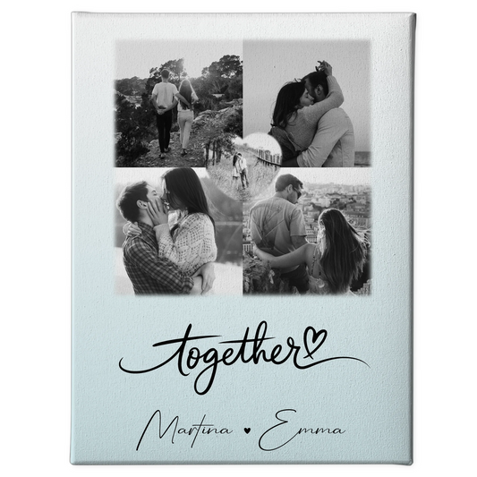 Personalisierte Leinwandbild Paar mit 4 Fotos und 1 Herz Foto Together für besondere Geschenke