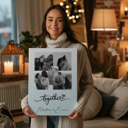 Personalisierte Leinwandbild Paar mit 4 Fotos und 1 Herz Foto Together für besondere Geschenke
