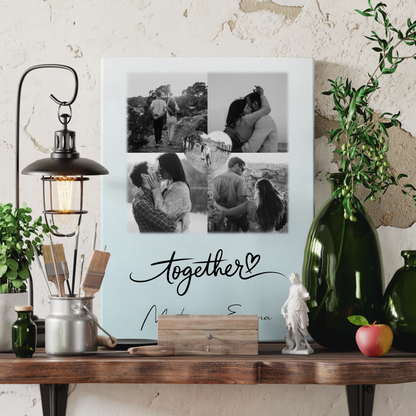 Personalisierte Leinwandbild Paar mit 4 Fotos und 1 Herz Foto Together für besondere Geschenke