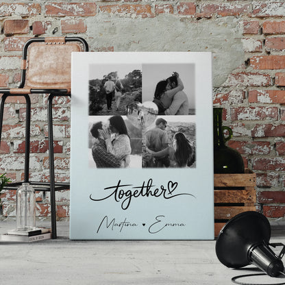 Personalisierte Leinwandbild Paar mit 4 Fotos und 1 Herz Foto Together für besondere Geschenke