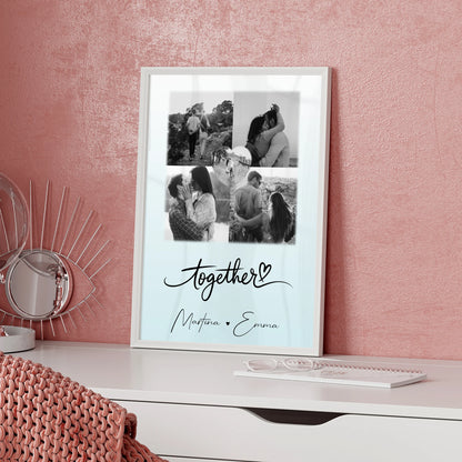 Poster Liebe Together personalisiert mit 4 Fotos und 1 Herz Foto als Geschenk für Paare