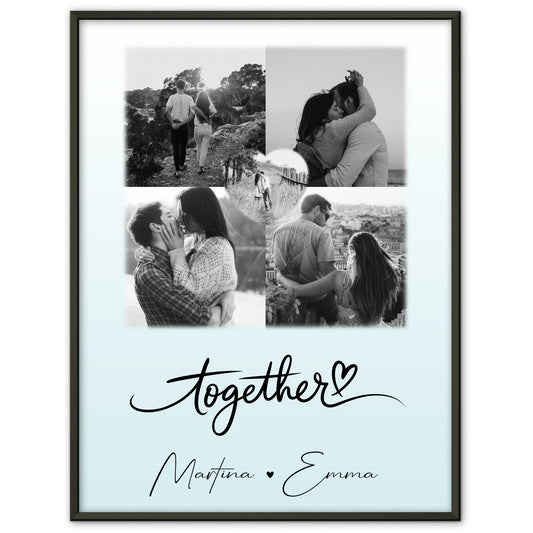 Poster Liebe Together personalisiert mit 4 Fotos und 1 Herz Foto als Geschenk für Paare