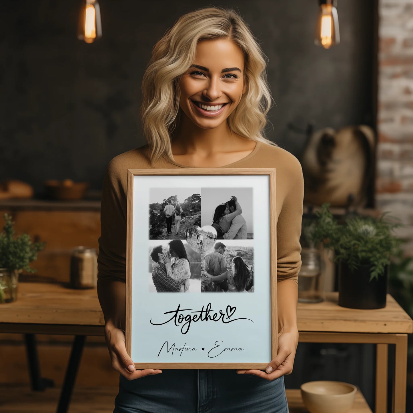 Poster Liebe Together personalisiert mit 4 Fotos und 1 Herz Foto als Geschenk für Paare