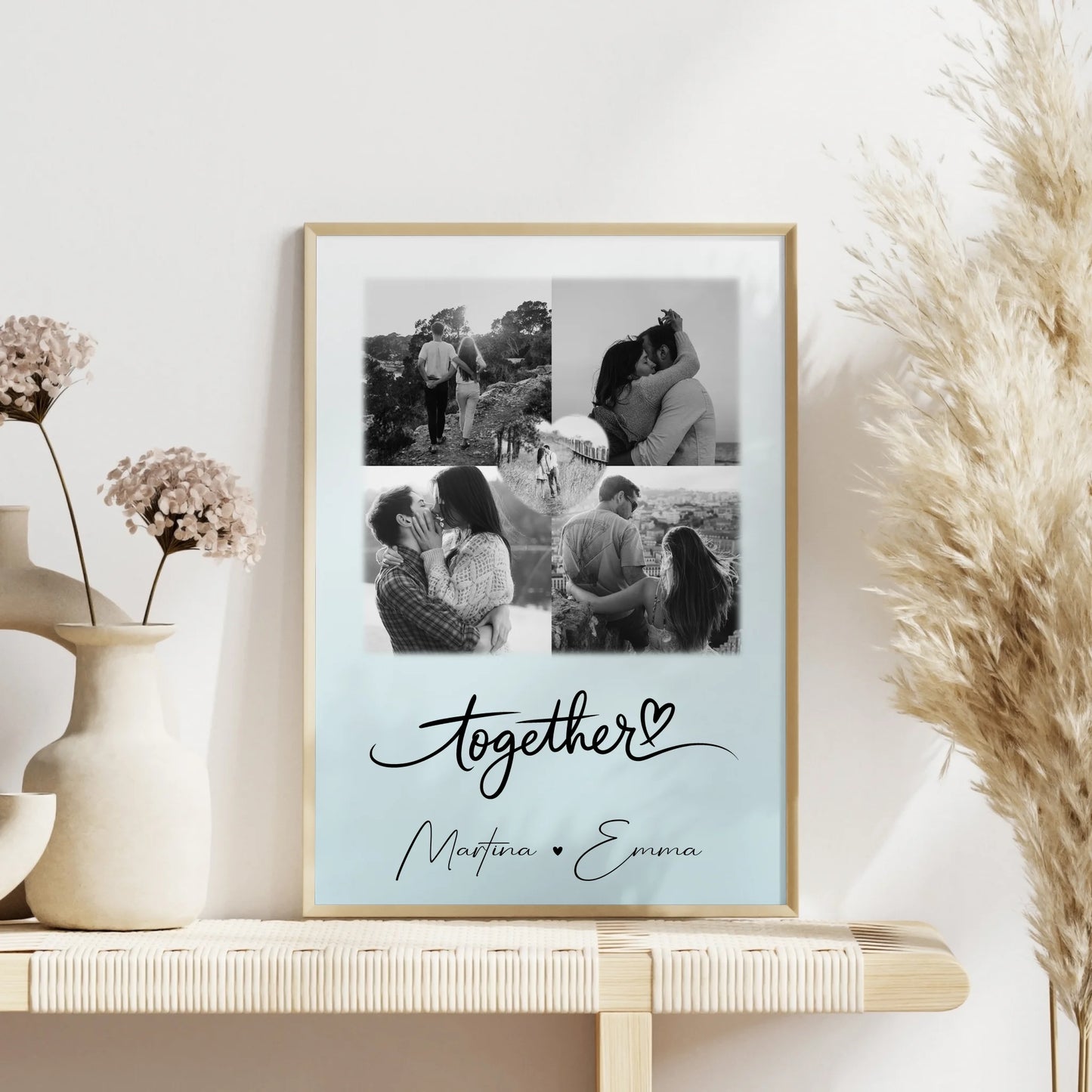 Poster Liebe Together personalisiert mit 4 Fotos und 1 Herz Foto als Geschenk für Paare