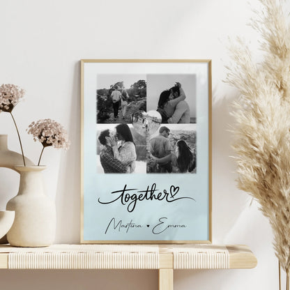 Poster Liebe Together personalisiert mit 4 Fotos und 1 Herz Foto als Geschenk für Paare