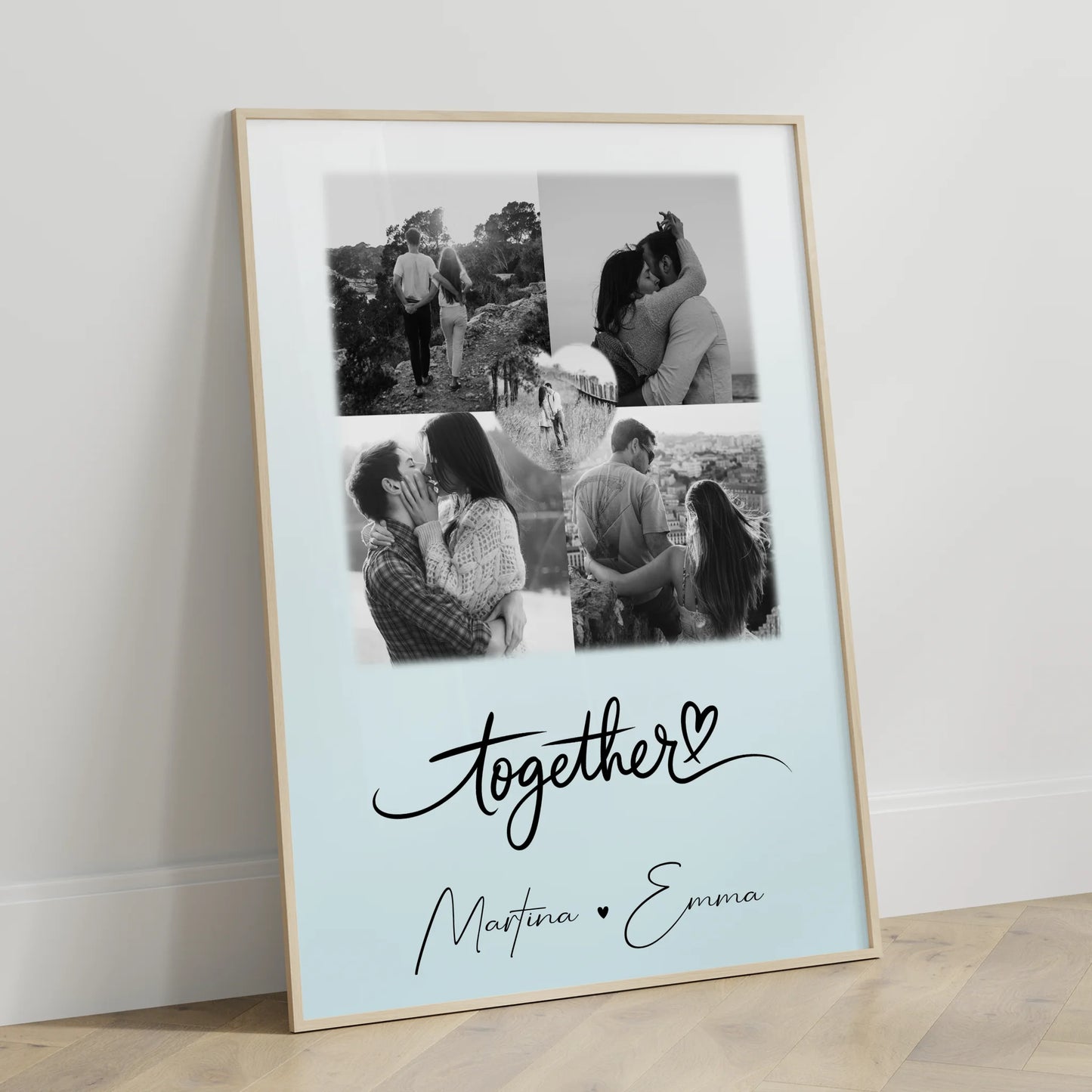 Poster Liebe Together personalisiert mit 4 Fotos und 1 Herz Foto als Geschenk für Paare