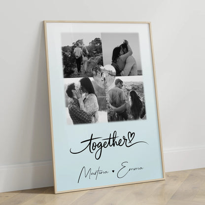 Poster Liebe Together personalisiert mit 4 Fotos und 1 Herz Foto als Geschenk für Paare