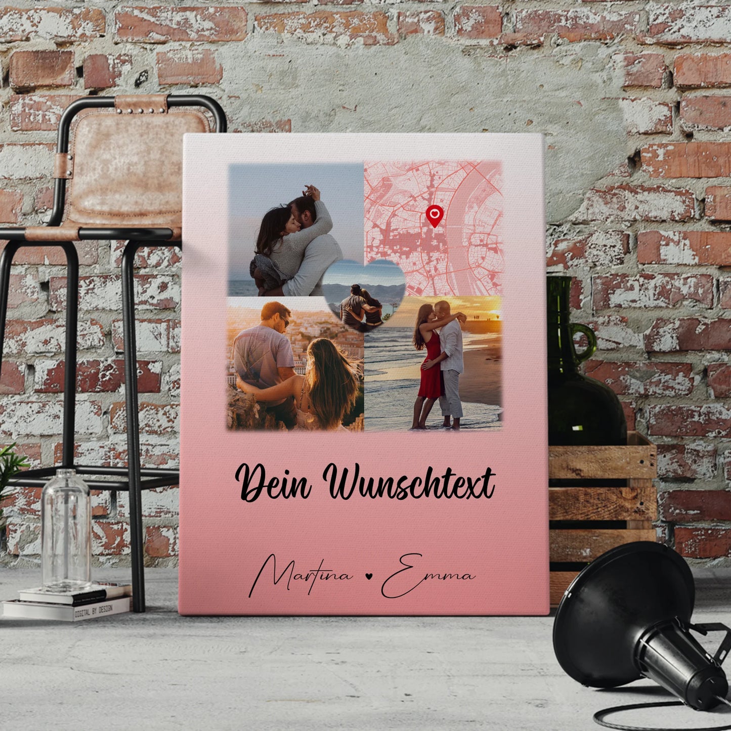 Personalisierte Leinwand Paare mit 3 Fotos Herz Foto Karte Wunschtext All Of Me Loves All Of You