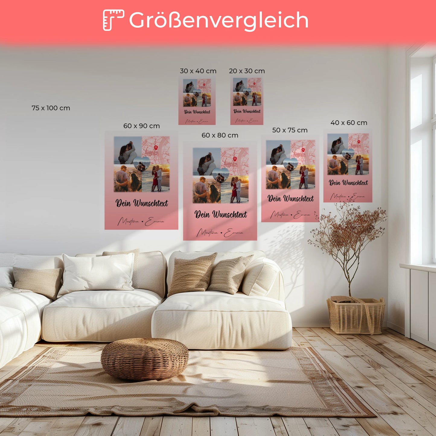 Personalisierte Leinwand Paare mit 3 Fotos Herz Foto Karte Wunschtext All Of Me Loves All Of You