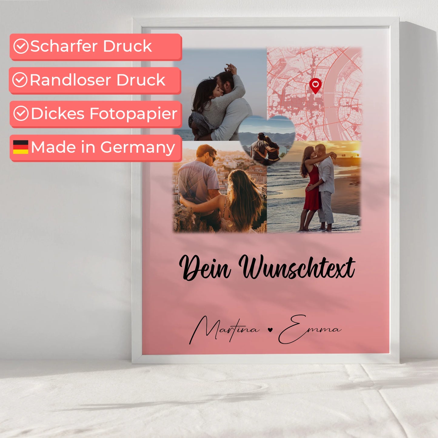 Poster Liebe 3 Fotos und 1 Herz Foto als Karte mit Wunschtext All Of Me Loves All Of You