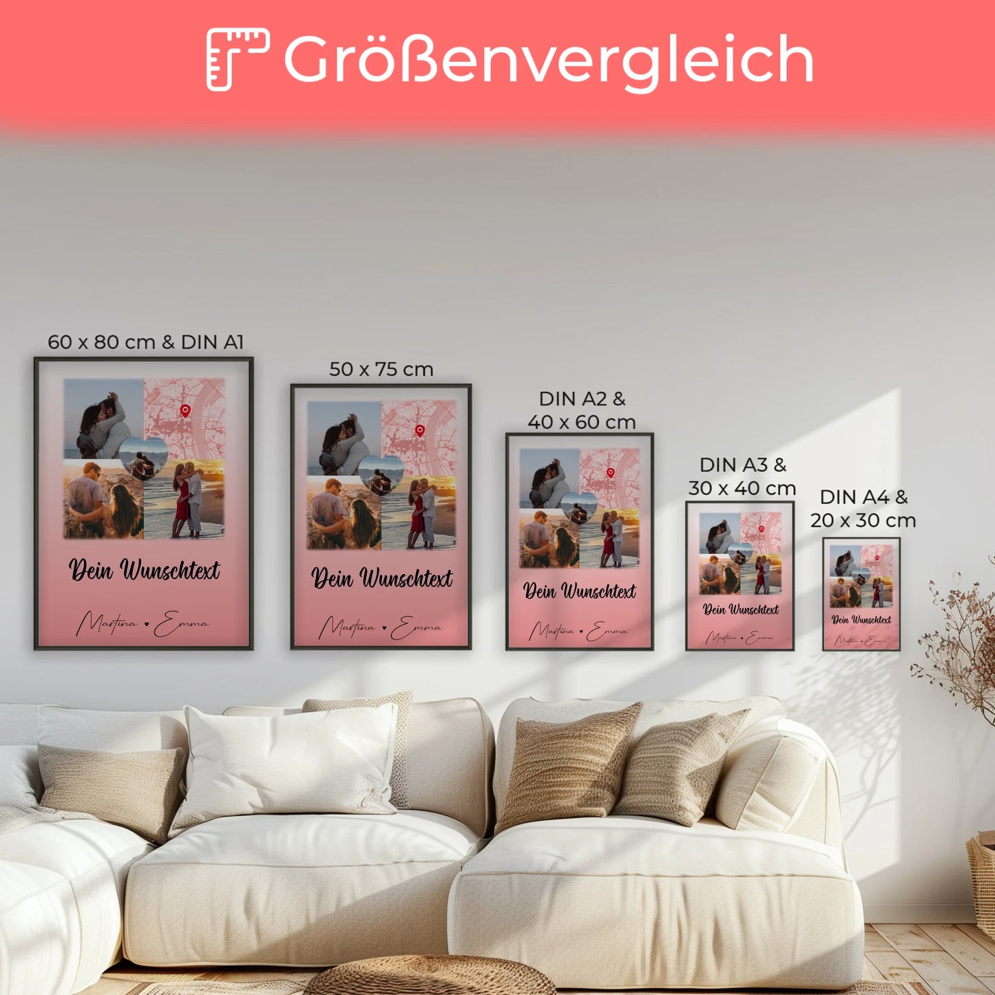 Poster Liebe 3 Fotos und 1 Herz Foto als Karte mit Wunschtext All Of Me Loves All Of You