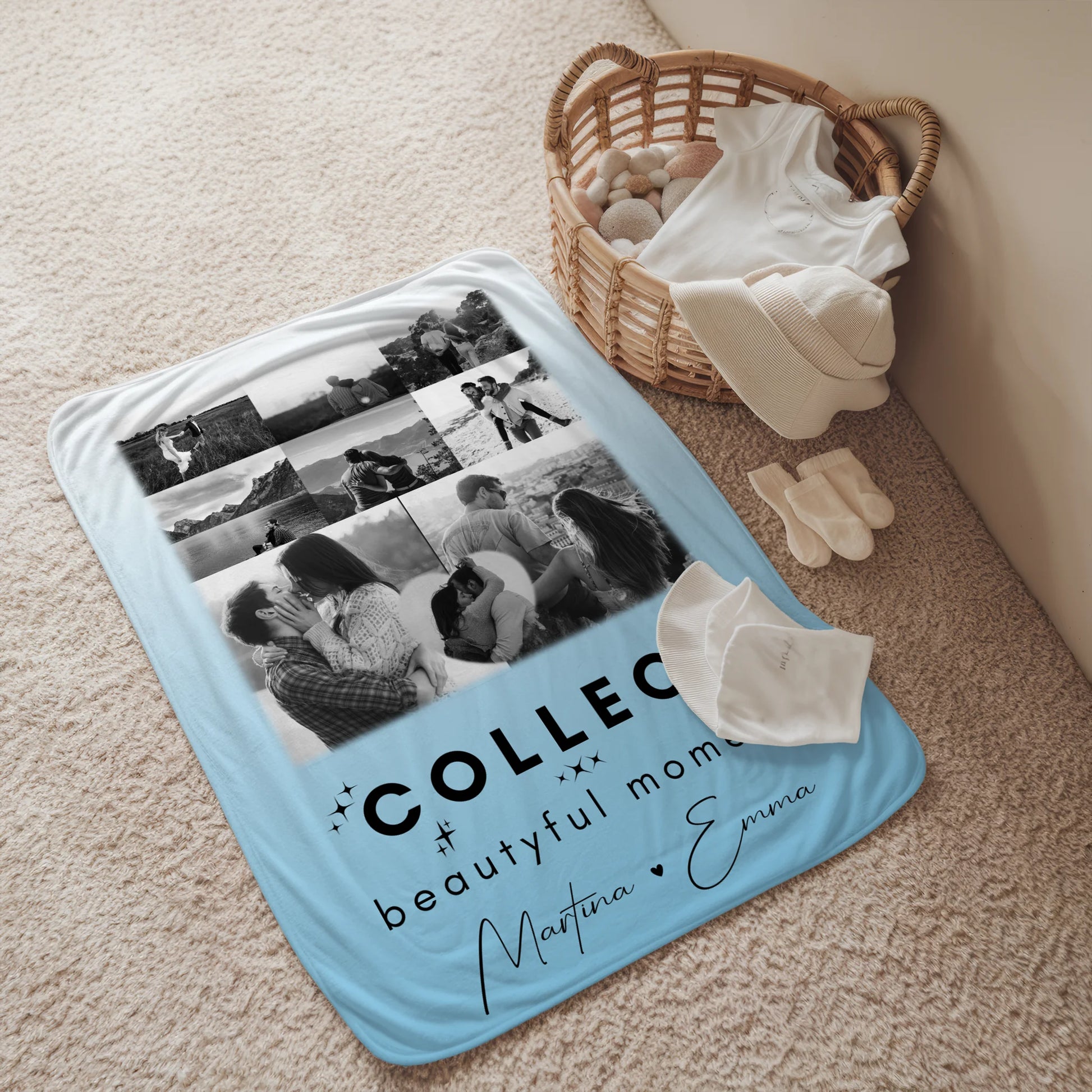 Personalisierte Namensdecke mit 8 Fotos und Herz Foto Collect Beautiful Moments 2