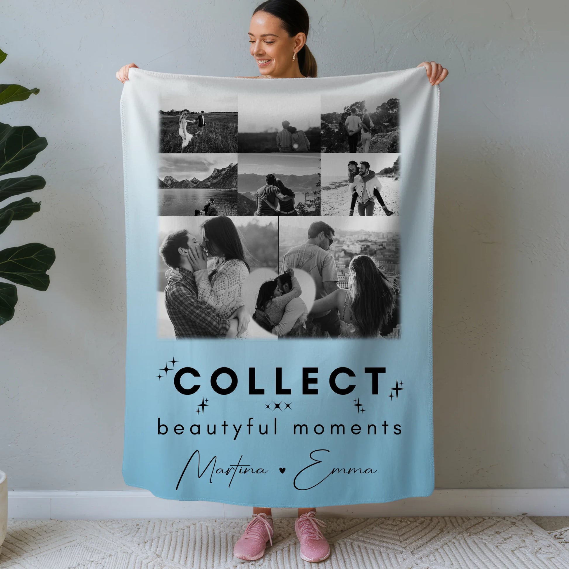 Personalisierte Namensdecke mit 8 Fotos und Herz Foto Collect Beautiful Moments 1