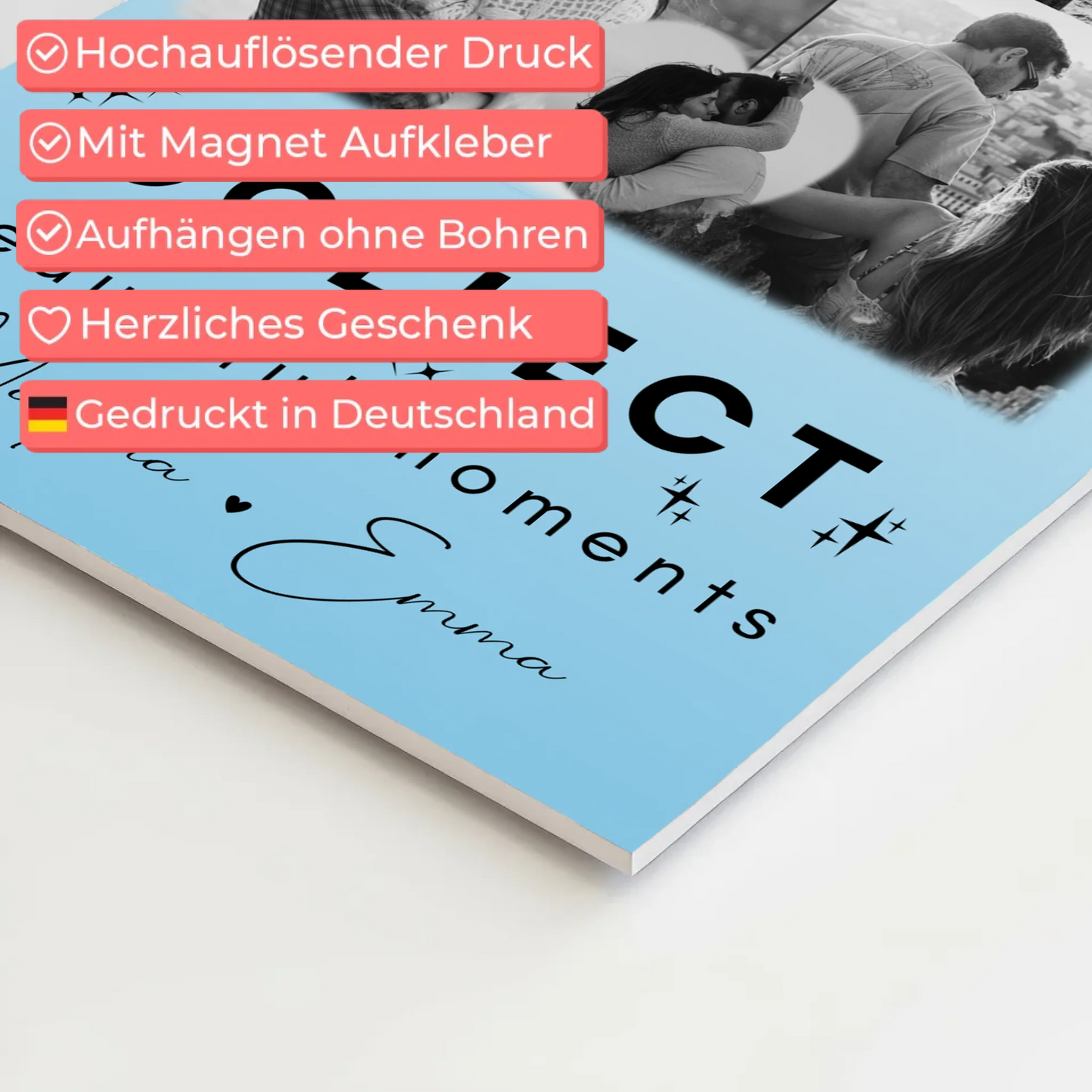 Personalisiertes Fotoboard Poster Magnetisch mit 8 Fotos und 1 Herz Foto Collect Beautiful Moments