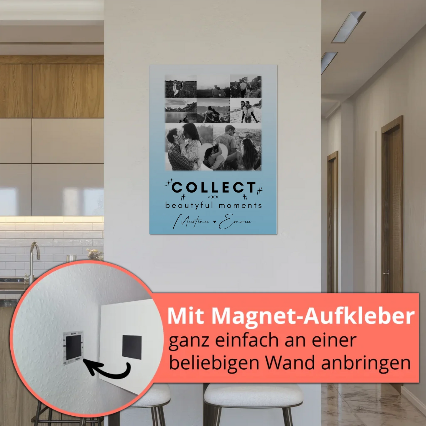 Personalisiertes Fotoboard Poster Magnetisch mit 8 Fotos und 1 Herz Foto Collect Beautiful Moments