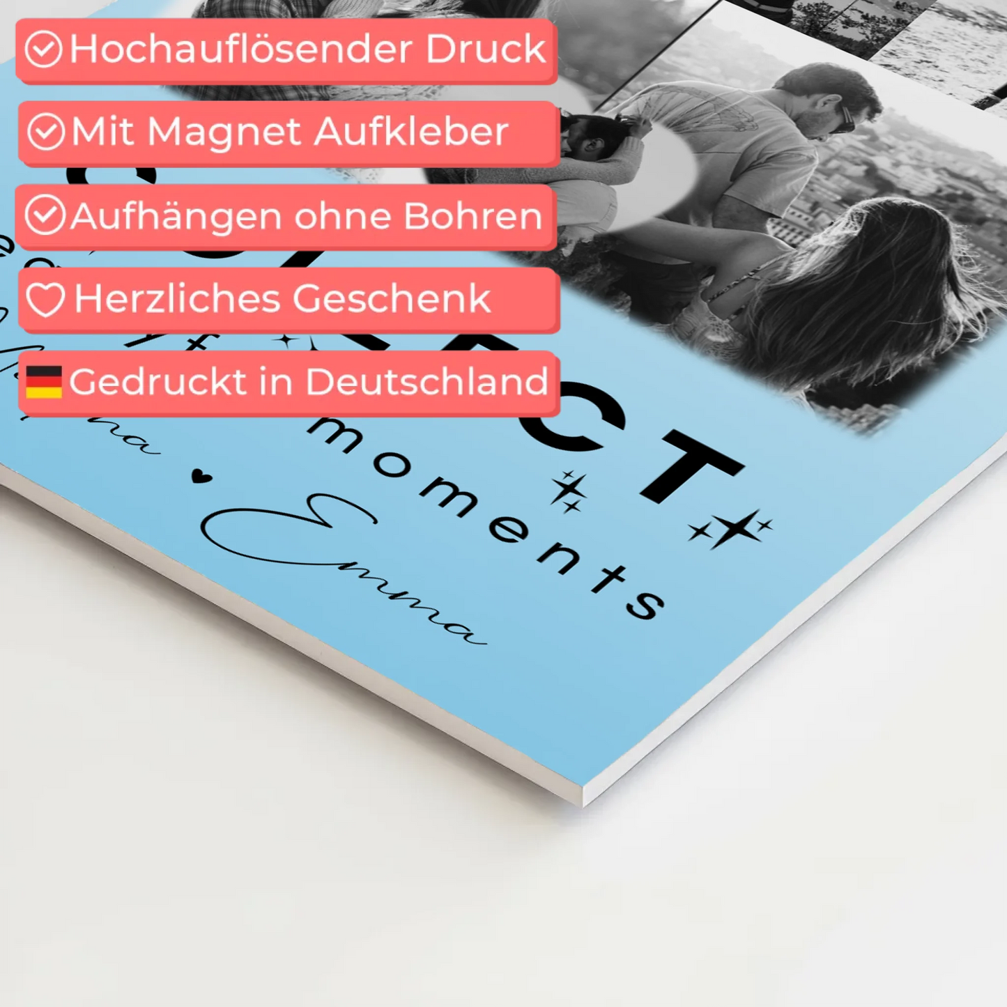 Personalisiertes Fotoboard Poster Magnetisch mit 8 Fotos und 1 Herz Foto Collect Beautiful Moments