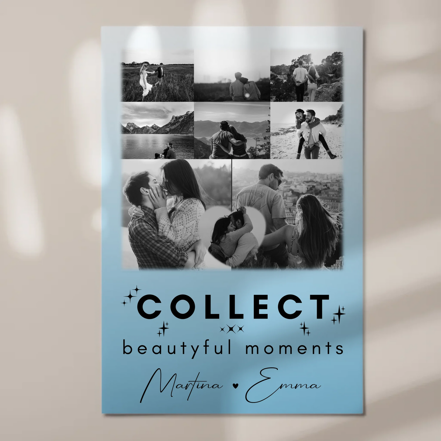 Personalisiertes Fotoboard Poster Magnetisch mit 8 Fotos und 1 Herz Foto Collect Beautiful Moments