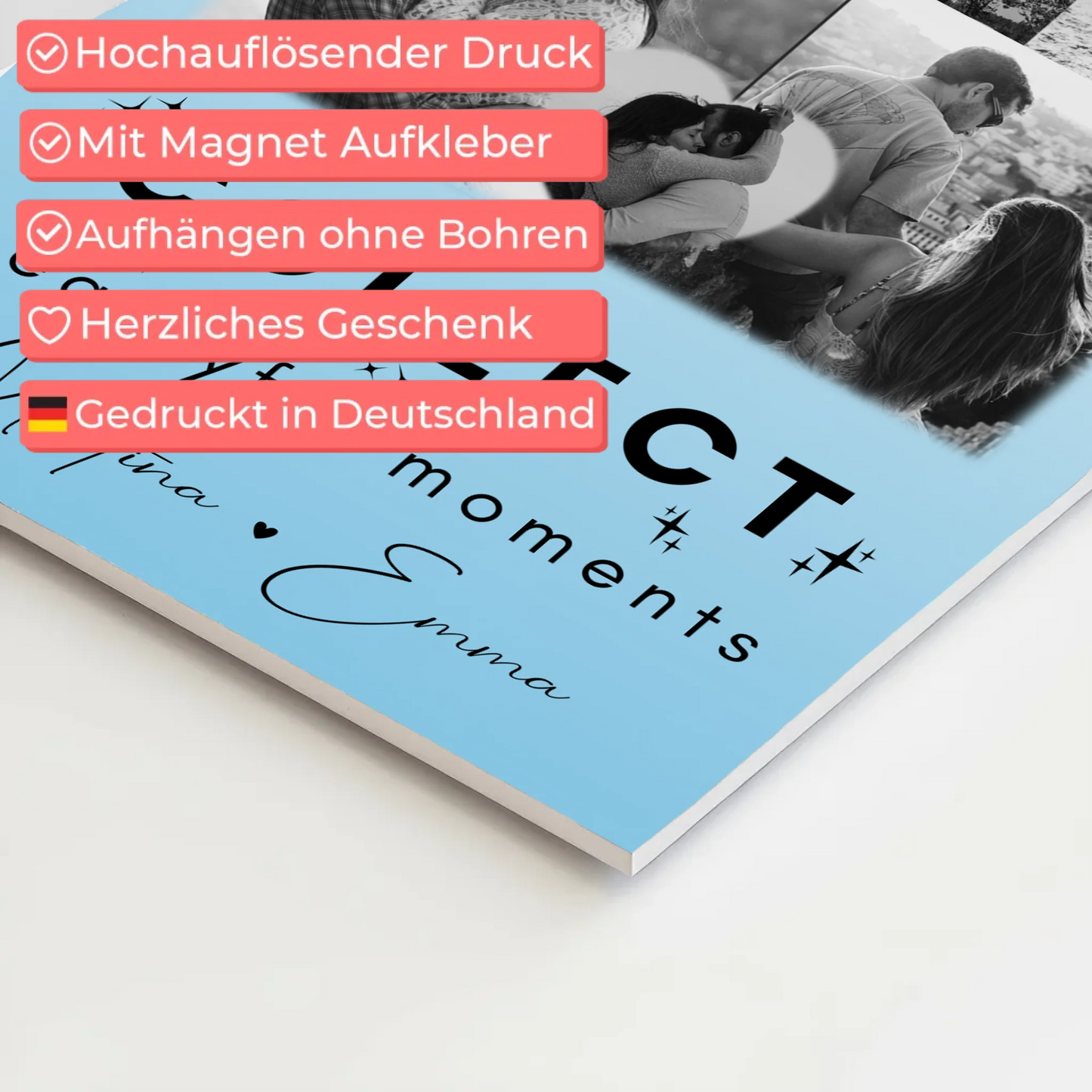 Personalisiertes Fotoboard Poster Magnetisch mit 8 Fotos und 1 Herz Foto Collect Beautiful Moments
