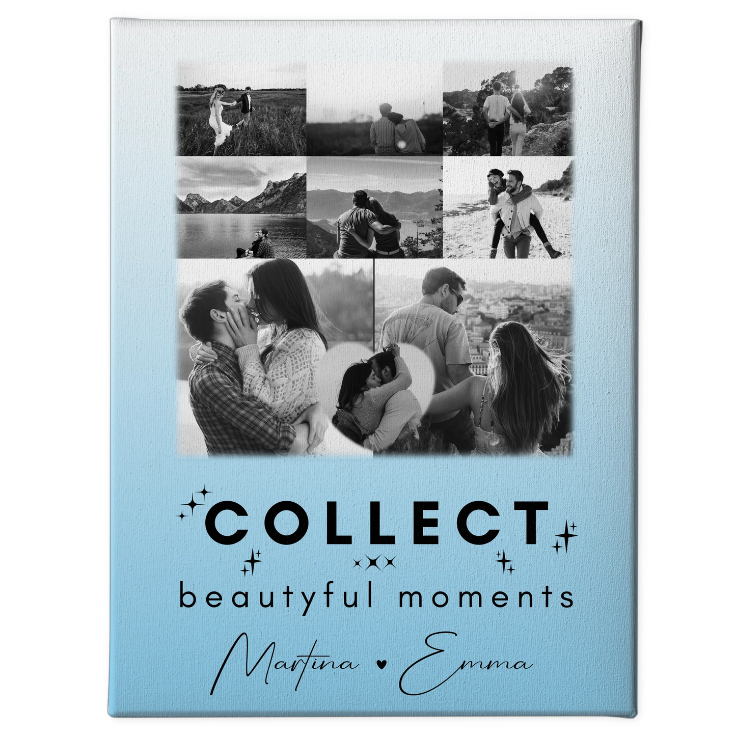 Personalisierte Leinwand Paare mit 8 Fotos und Herz Foto Collect Beautiful Moments