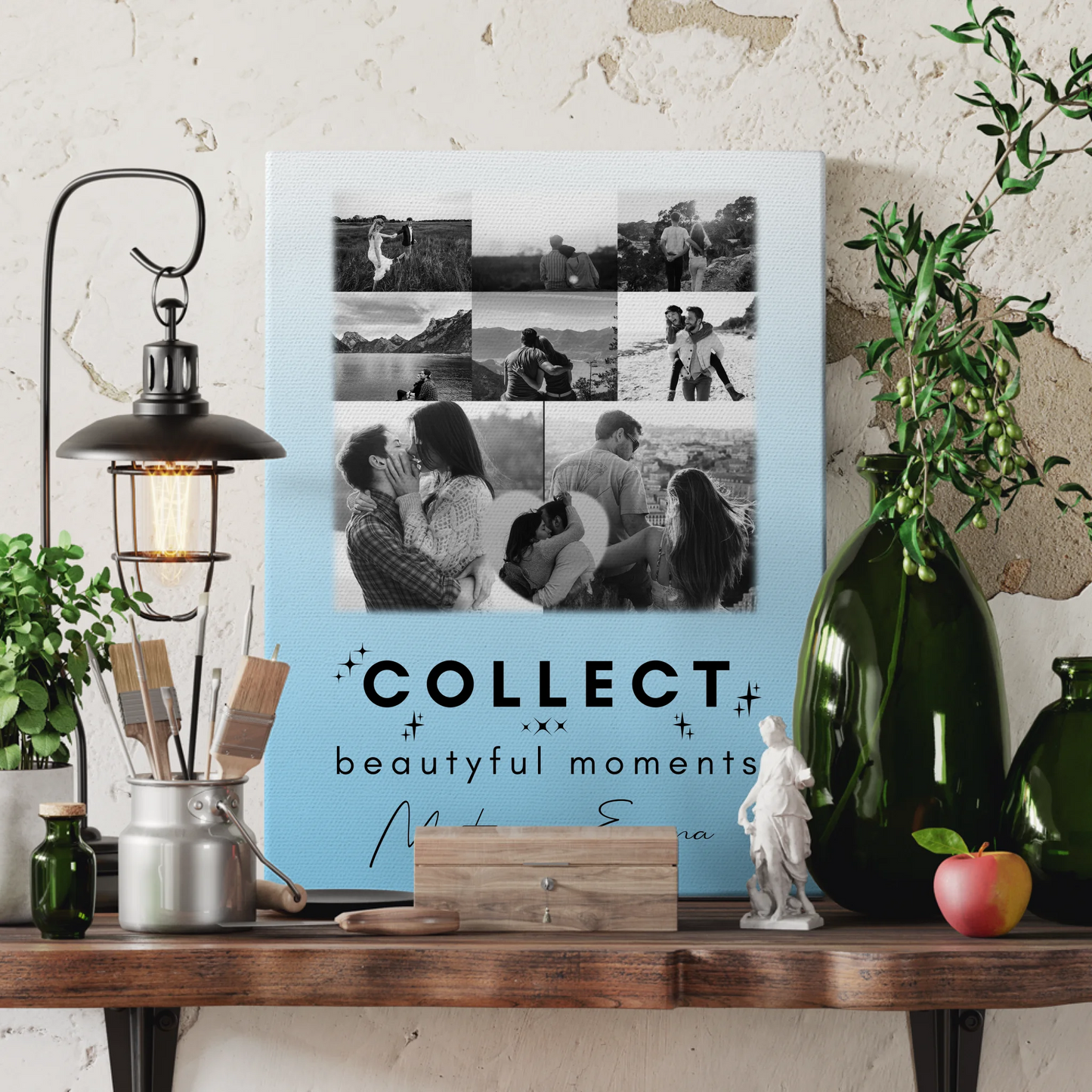 Personalisierte Leinwand Paare mit 8 Fotos und Herz Foto Collect Beautiful Moments