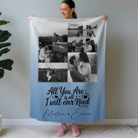 Personalisierte Namensdecke mit 9 Fotos All you are is all I will ever need 1