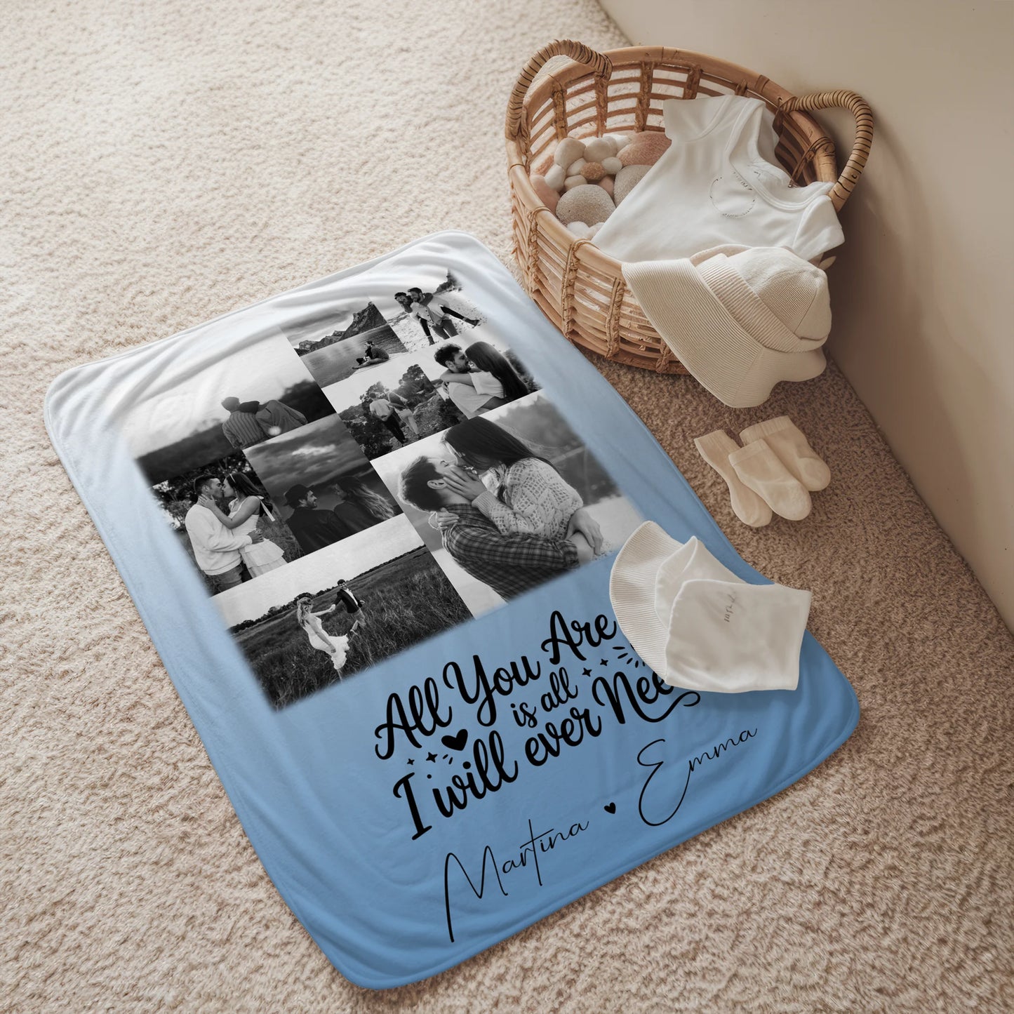 Personalisierte Namensdecke mit 9 Fotos All you are is all I will ever need 2