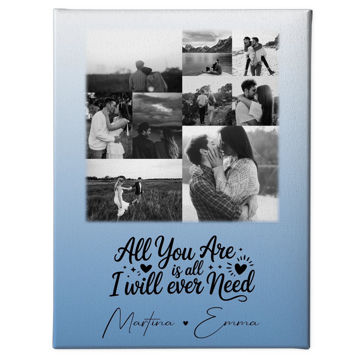 Personalisierte Leinwand Für Paare mit 9 Fotos All You Are Is All I Will Ever Need
